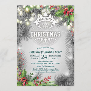 Invitación Navidades y Fiesta de Año Nuevo Pine Poinsettia