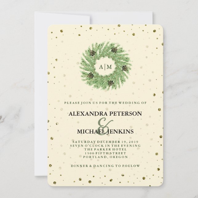 Invitación Navidades y puntos dorados Boda de guerra (Anverso)