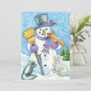 Invitación Navideña Adorable de Muñeco de Nieve y 
