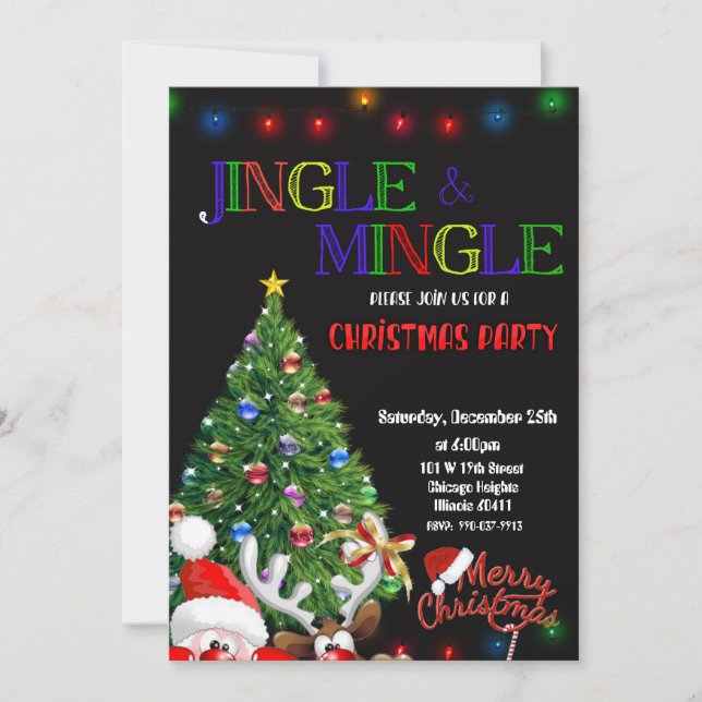 Invitación navideña, jingle y mingle de Feliz (Anverso)