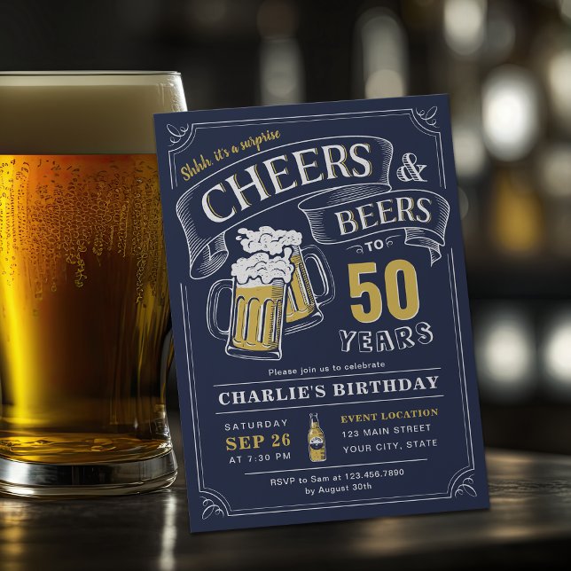 Invitación Navío: Alegría De Cualquier Edad Y Cerveza Sorpres (Navy Any Age Cheers And Beers Surprise Birthday Invitation)