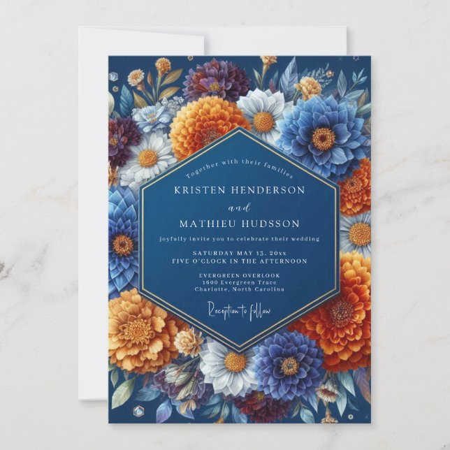 Invitación Navy Amber Autumnal Wedding (Anverso)