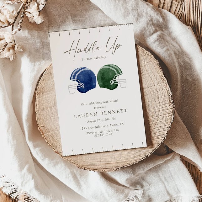 Invitación Navy And Blue Huddle Up Twin Boys Baby Shower (Subido por el creador)