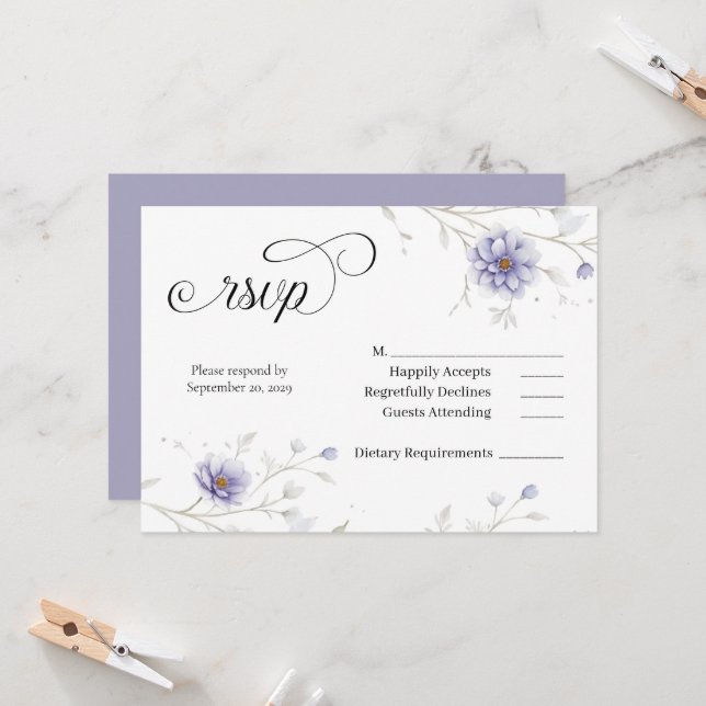 Invitación Navy and Blush Floral Wedding RSVP (Anverso/Reverso In Situ)