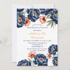 Invitación Navy and Burnt Orange Floral Bachelorette Party 