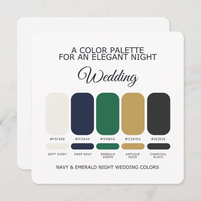 Invitación Navy and Emerald Wedding Color Palette Card (Anverso / Reverso)
