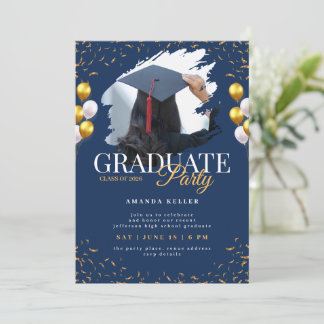 Invitación Navy and Gold Graduation Party