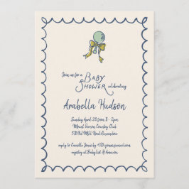 Invitación Navy and Mint Doodle Rattle and Bow Baby Shower