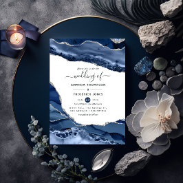 Invitación Navy and Silver Agate Wedding