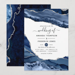 Invitación Navy and Silver Agate Wedding