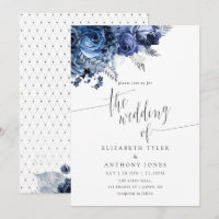 Navy and White with Silver Foil Wedding Invitation