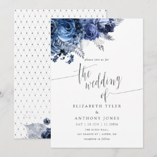 Invitación Navy and White with Silver Foil Wedding Invitation