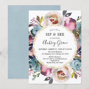 Invitación Navy azul burgundy rústico chisporroteo y ver