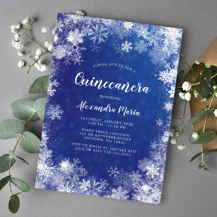 Invitación Navy Azul Copos de Nieve Invierno Quinceañera