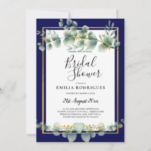 Invitación NAVY AZUL GOLD Greenery Eucalyptus BRIDAL DUCHA