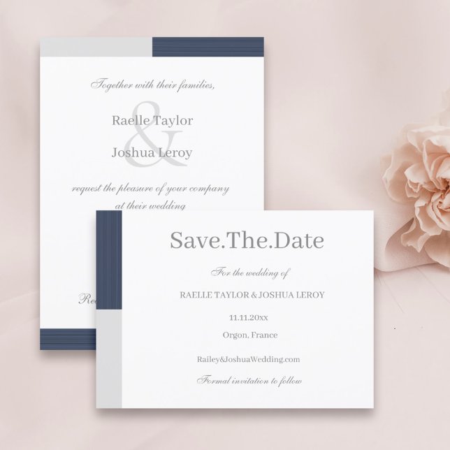 Invitación Navy Azul Gris Blanco Rayas Save The Date (Subido por el creador)
