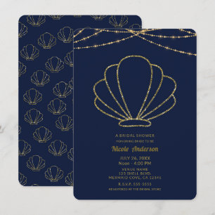 Invitación Navy Azul y Oro Concha de Mar Sirena Despedida de 