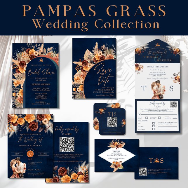 Invitación Navy Azul y Terracota Código QR Save The Date (Subido por el creador)