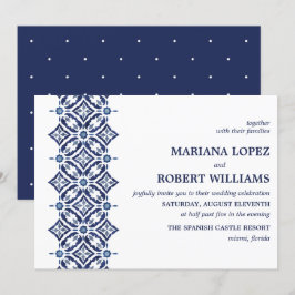 Invitación Navy Azulejo | Boda de borde de mosaico español