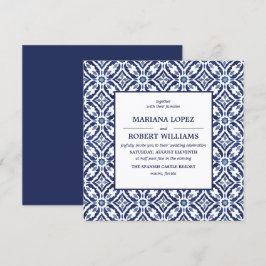 Invitación Navy Azulejo | Boda del patrón de mosaico español