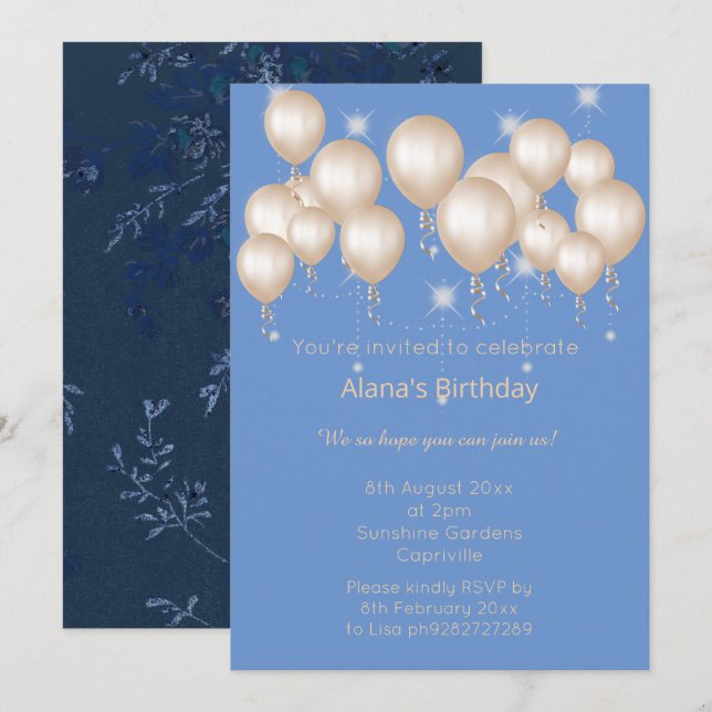Invitación NAVY BALLOON Sparkle (Anverso / Reverso)