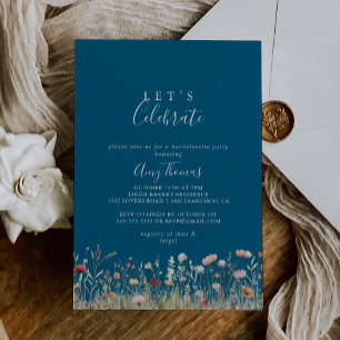 Invitación Navy Bliss Boho Wildflower Vamos a Celebrar Fiesta