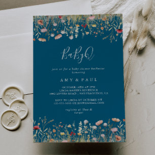 Invitación Navy Bliss Wildflower BabyQ Fiesta de Bebé Barbaco