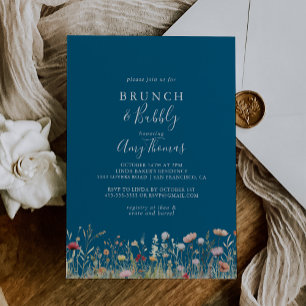 Invitación Navy Bliss Wildflower Brunch Bubbly Bridal Shower
