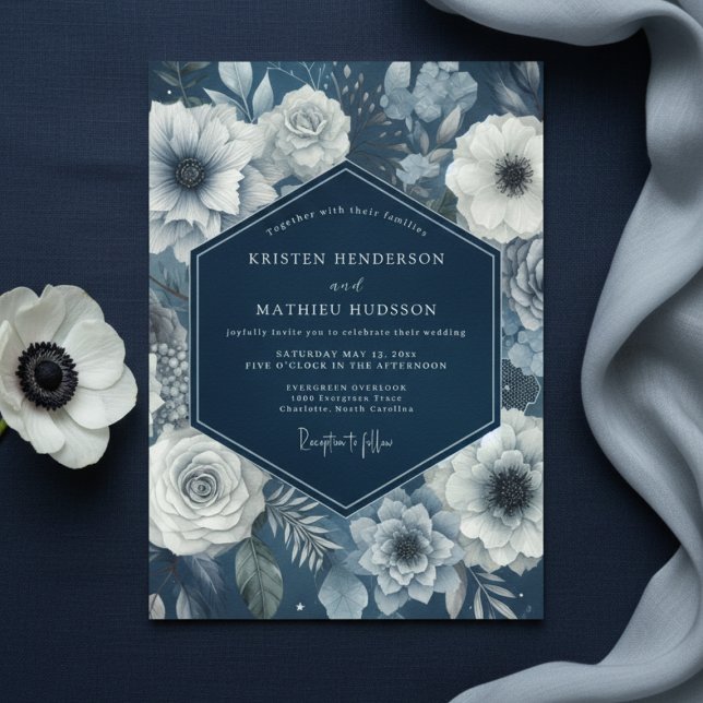 Invitación Navy Bloom Moody Wedding (Subido por el creador)