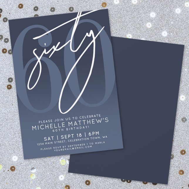 Invitación Navy Blue 60th Birthday Party (Navy Blue 60th Birthday Party Invitation)