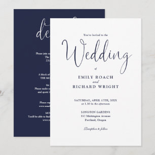 Invitación Navy Blue All En Un Elegante Boda De Guión