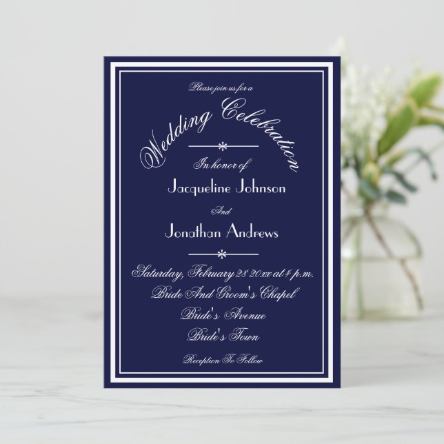 Invitación Navy Blue All In One Email Website RSVP Boda (Anverso de pie)