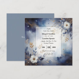 Invitación Navy Blue and Gold Floral Wedding 