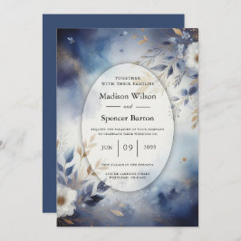 Invitación Navy Blue and Gold Floral Wedding