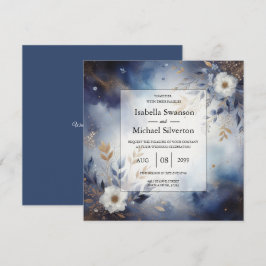 Invitación Navy Blue and Gold Floral Wedding