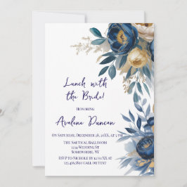 Invitación Navy Blue and Gold Peony Lunch With The Bride