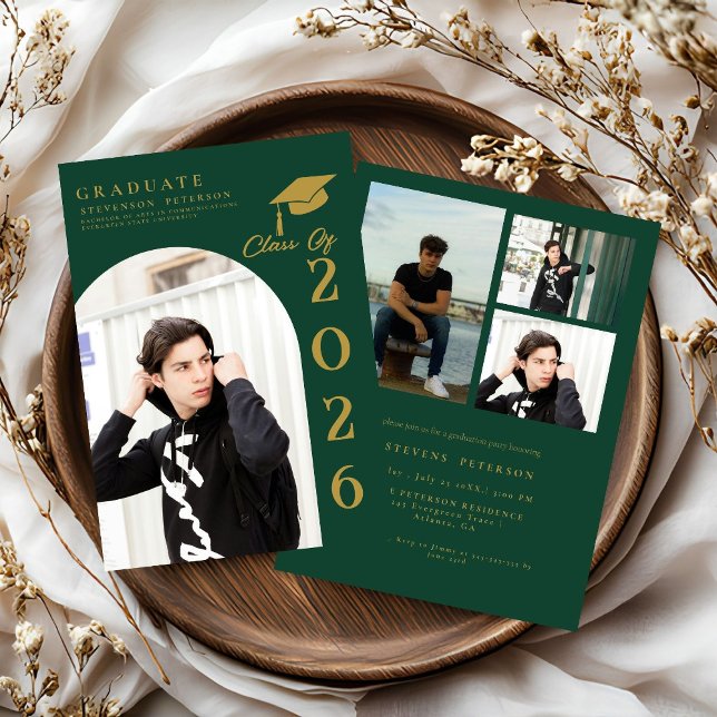 Invitación Navy Blue  and Gold Photo Graduation (Subido por el creador)