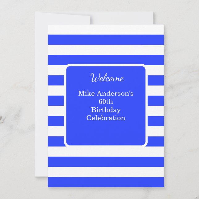 Invitación Navy Blue and White Mens Birthday Party  (Anverso)