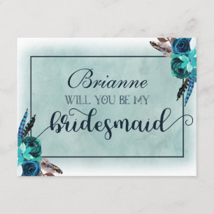 Invitación Navy Blue & Aqua Boho serás mi dama de honor