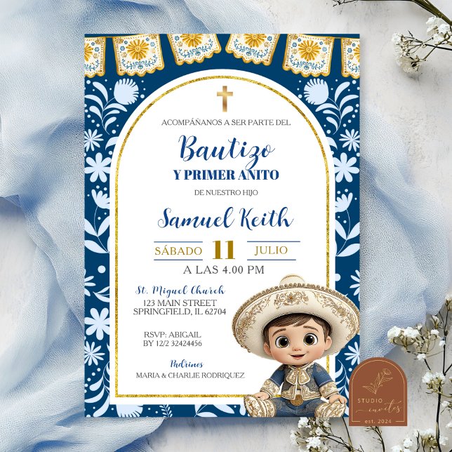 Invitación Navy Blue Arch Cielito Lindo Baptism 1st Birthday (Subido por el creador)