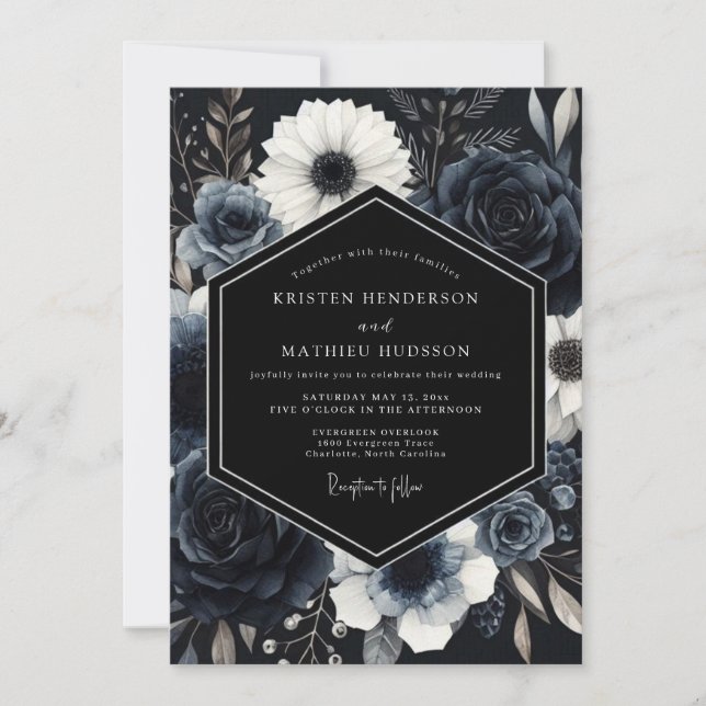 Invitación Navy Blue Atmospheric Winter Wedding (Anverso)