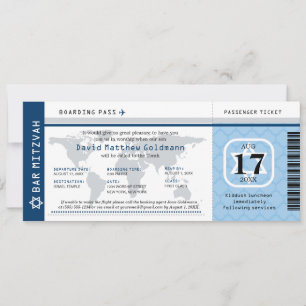 Invitación Navy Blue Bar Mitzvah World Traveller Boarding Pas