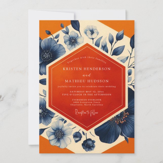 Invitación Navy Blue Botanical Romance Wedding (Anverso)
