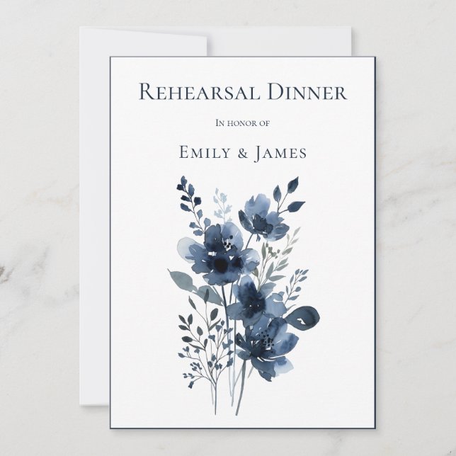 Invitación Navy Blue Botanical Wedding (Anverso)