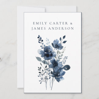 Invitación Navy Blue Botanical Wedding