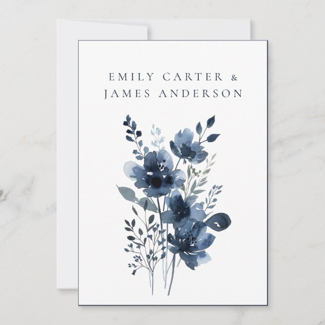 Invitación Navy Blue Botanical Wedding (Anverso)