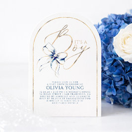 Invitación Navy Blue Bow Elegant Modern Baby Shower Boy
