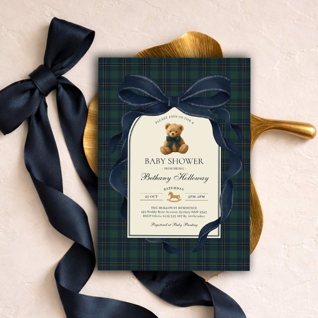 Invitación Navy Blue Bow Polo Teddy Bear Boy Baby Shower (Subido por el creador)