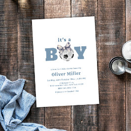 Invitación Navy Blue Bow Soccer Sport Baby Shower