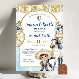 Invitación Navy Blue Boy Charro and Horse Presentacion de 3 a